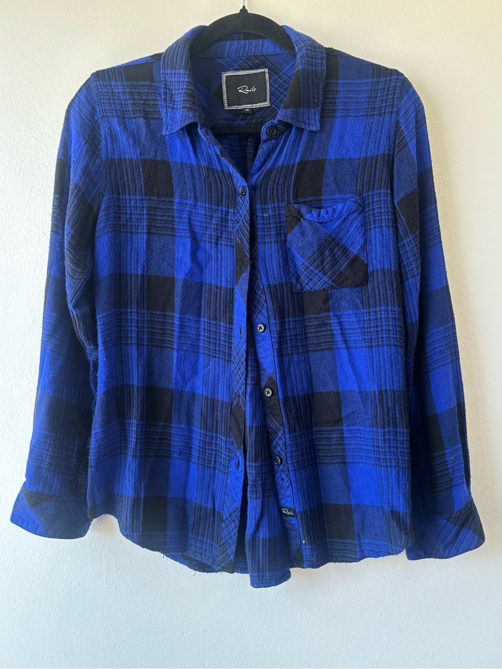 Rails Royal Blue and Black Plaid Button-Down Shirt